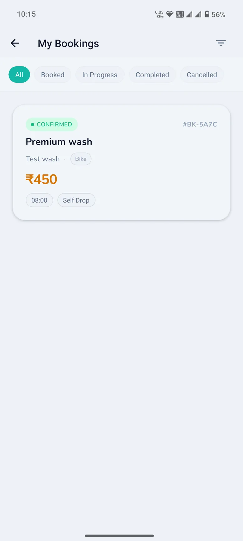 Viewing booking status in the WashPot app